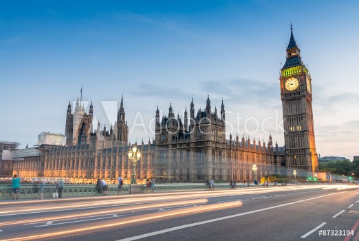 Picture of London night view from Westminster Bridge Big Ben and city traf